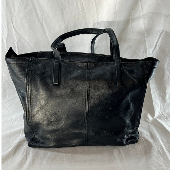 Cole Haan Black Leather Tote Bag Gold Ring Tassel Zipper Top Shoulder Bag - Picture 5 of 15